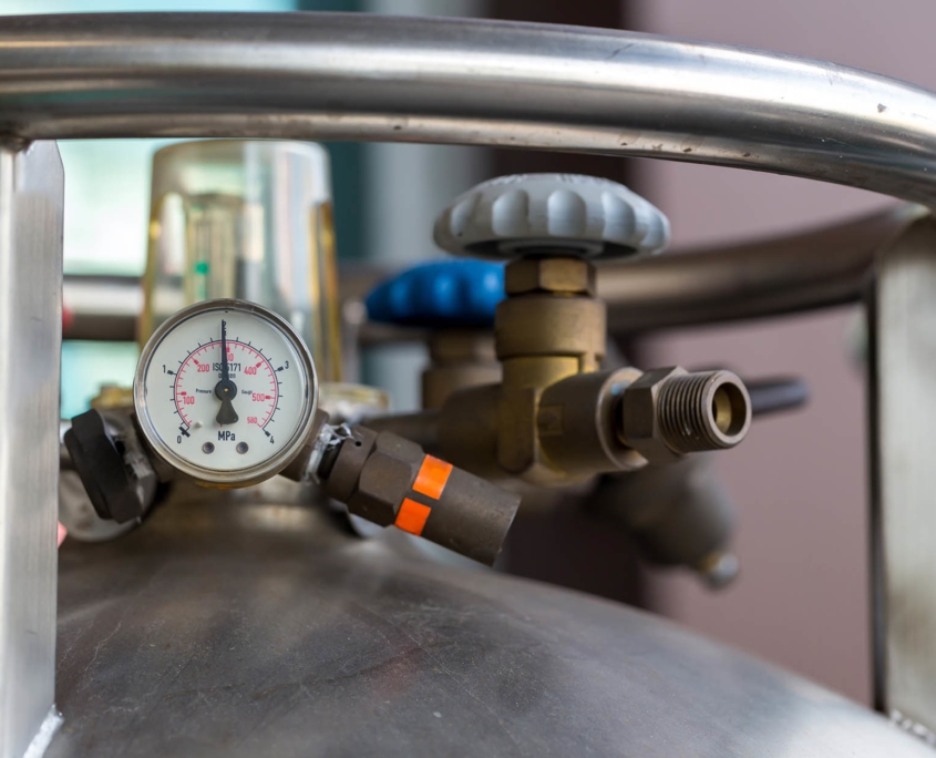 Close up view of Helium tank with valve
