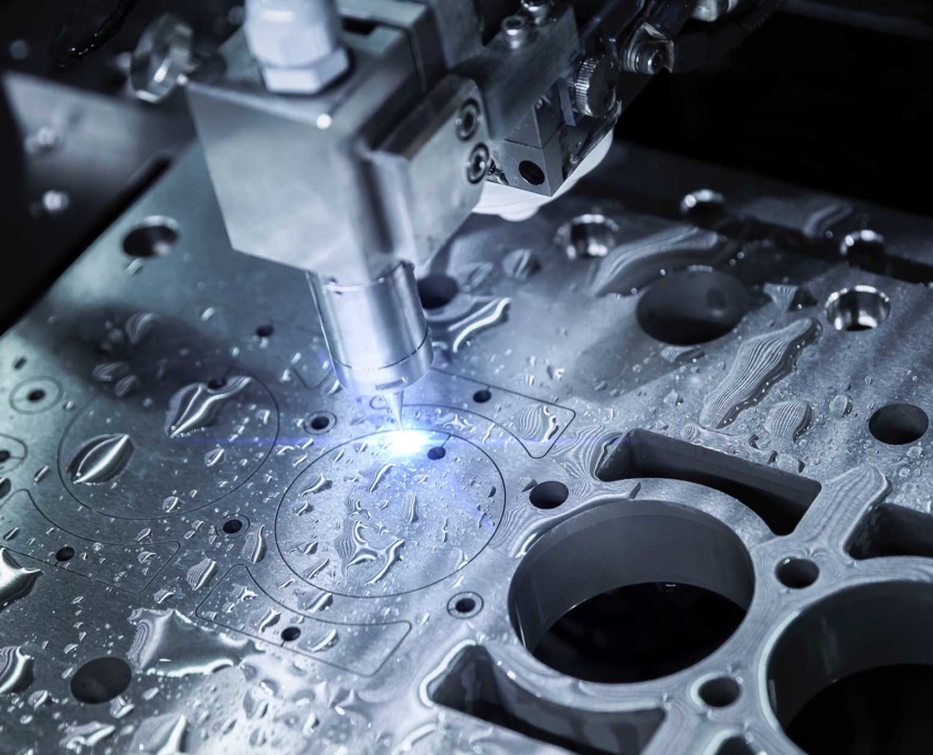 Close up view of a plasma and water jet cutter