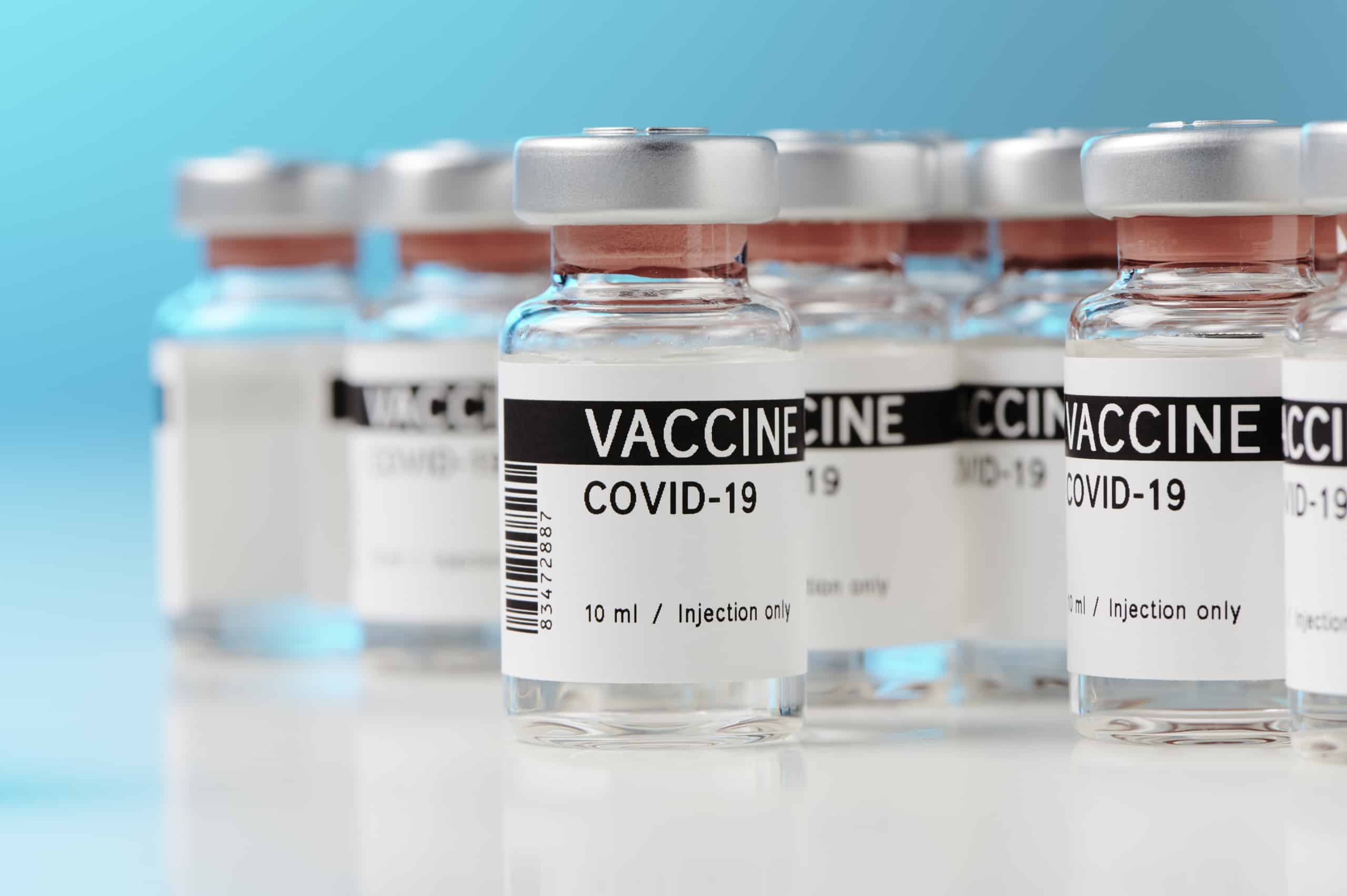 close up of COVID-19 vaccine bottles