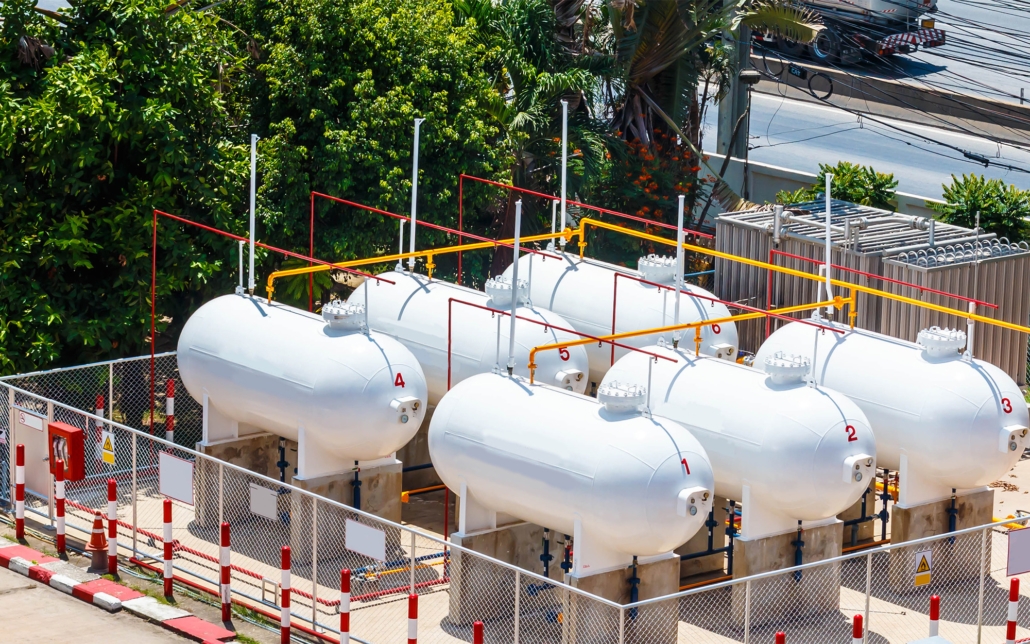 large white propylene gas tanks