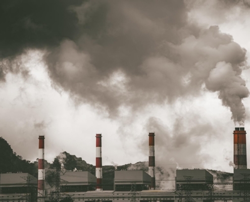 Refinery with smoke stacks