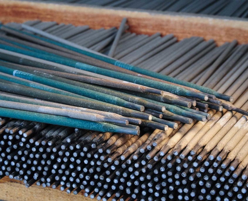 Close up view of various welding rods