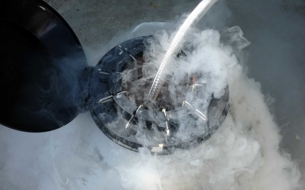 Overhead view of a liquid nitrogen container