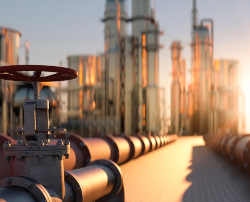 Large industrial gas pipelines in a modern refinery