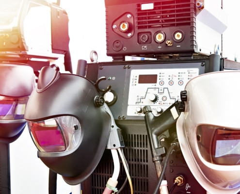 Welding masks and equipment organized