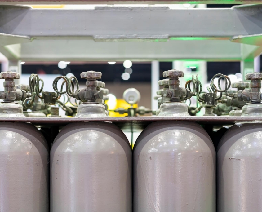 sideview of gas cylinders being filled