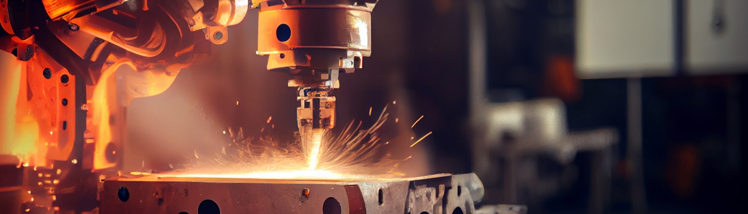 industrial welding robot making an incision