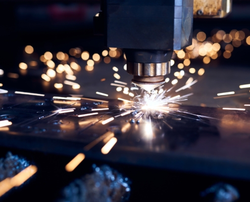 CNC Laser cutting of metal close up